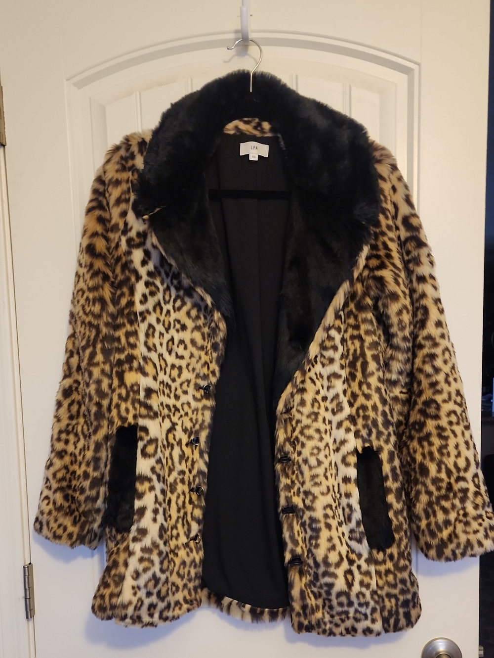 LPA Leopard Print Faux Fur Coat with Black Trim